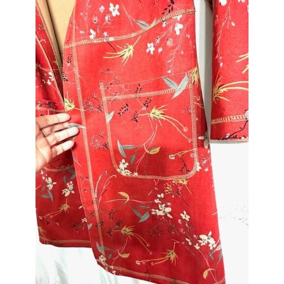 Solitaire Women Floral Boho Faux Suede Open Front Cardigan, Kimono, Jacket S - Picture 2 of 7